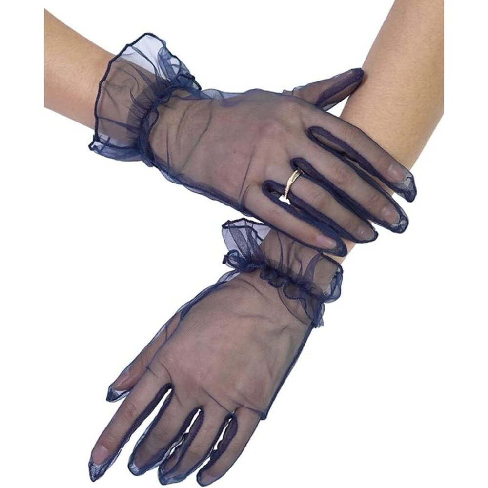 Women's Navy Vintage Evening Short Lace Gloves Wedding Party Prom Accessories